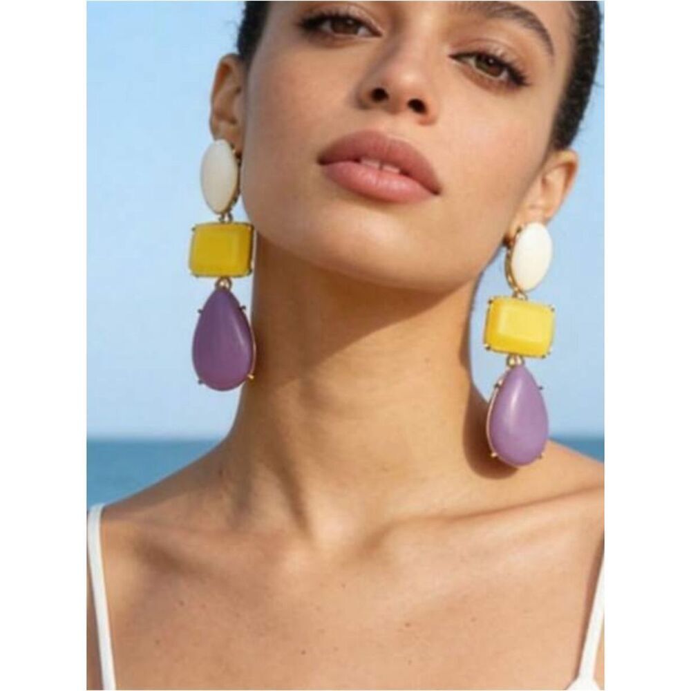 Statement Drop Earrings in Yellow, Purple & White R 436